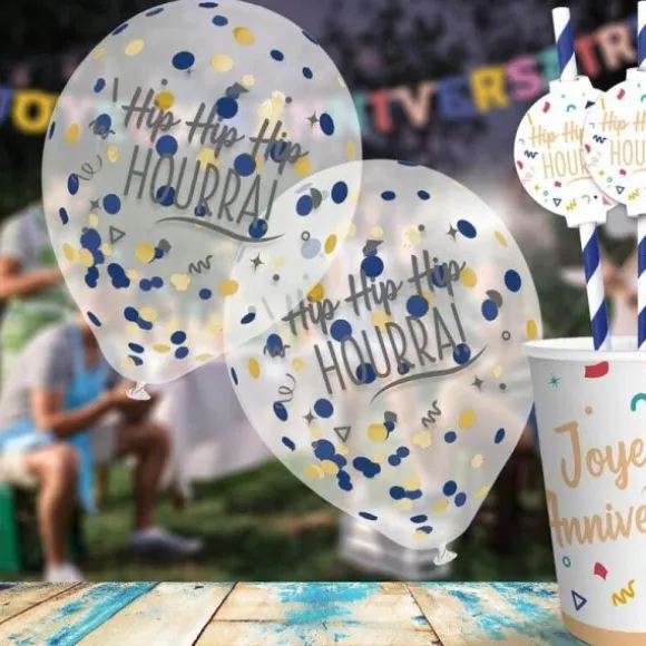 Sachet de 6 ballons à confettis - Joyeux Anniversaire - Collection Confettis