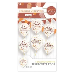 Sachet de 6 ballons à confettis - Joyeux Anniversaire - Collection Terracotta