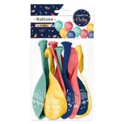 Sachet de 8 ballons - Joyeux Anniversaire - Collection Confettis