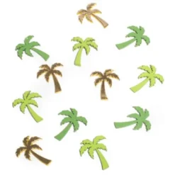 Sachet de 12 confettis de table palmiers en bois - Or et Vert