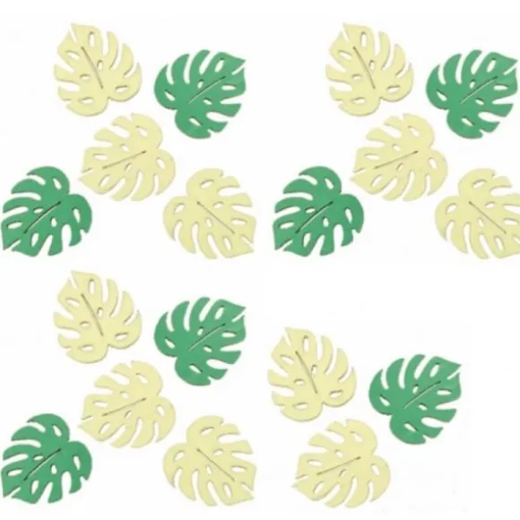 Sachet de 18 Confettis en Bois - Feuilles Tropicales