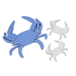 Sachet de 6 Crabes Décoratifs en Bois (2 tailles) - Bleu et Blanc