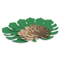Sachet de 12 marque-places Feuilles Tropicales - Vert et Or