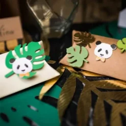 Sachet de 12 marque-places Feuilles Tropicales - Vert et Or