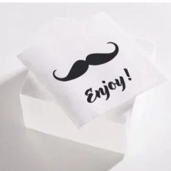 Sachet de 50 serviettes cocktail blanches "Moustache"