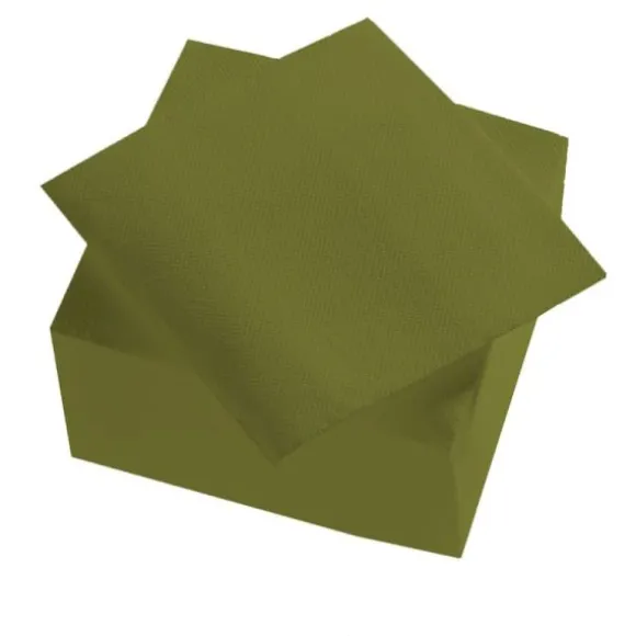 Sachet de 50 serviettes Cocktail - 25 x 25 cm - Vert Olive
