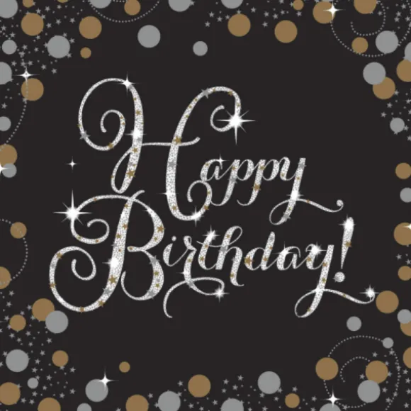 Sachet de 16 serviettes "Happy Birthday" - Noir et Or