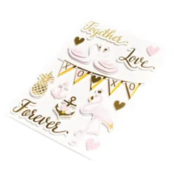 Sachet de 14 Stickers Amour - Or et Rose