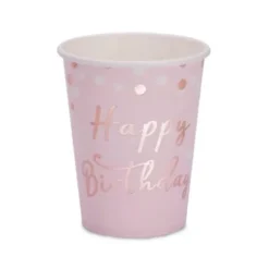 Sachet 8 Gobelets en carton "Happy Birthday Rose Gold"