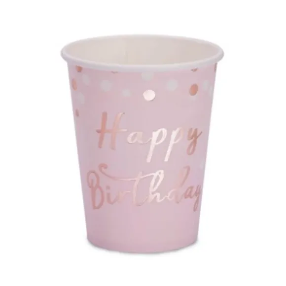 Sachet 8 Gobelets en carton "Happy Birthday Rose Gold"