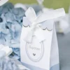 10 sachets "Baptême" avec ruban satiné - 7,5 x 12,5 x 4,5 cm - Collection Baptême Blanc et Or - Couleur au choix