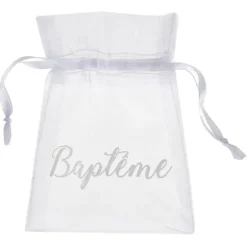 6 sachets à dragées Blanc & Or pour Baptême