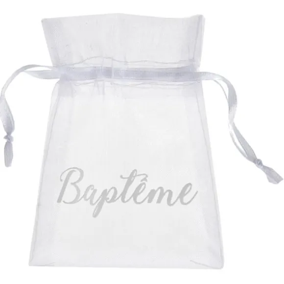 6 sachets à dragées Blanc & Or pour Baptême