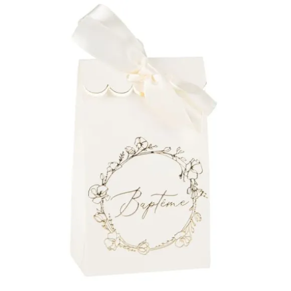 10 sachets en papier "Baptême" FSC® - 7,5 x 12,5 x 4,4 cm - Collection Baptême Crème et Or