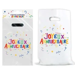 6 sachets "Joyeux Anniversaire" en plastique - Collection Récréation Multicolore