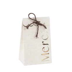 10 sachets "Merci" avec ficelle - 7,5 x 12,5 x 4,5 cm - Collection Communion Effet Lin et Or