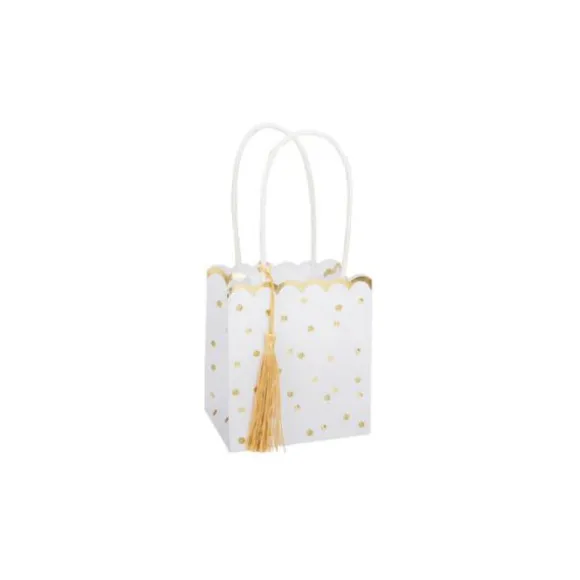 4 Sacs Cadeaux - Pois et Festons Blanc et Or avec Tassels