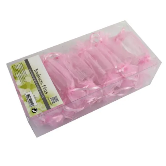12 sacs à dragées organza forme bonbon - Rose