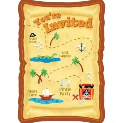 8 Sceaux, Autocollants, Cartes d'Invitation et Enveloppes Anniversaire " Pirate"
