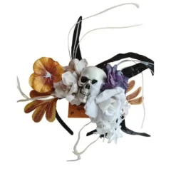 Serre-tête - Crâne, plumes et fleurs