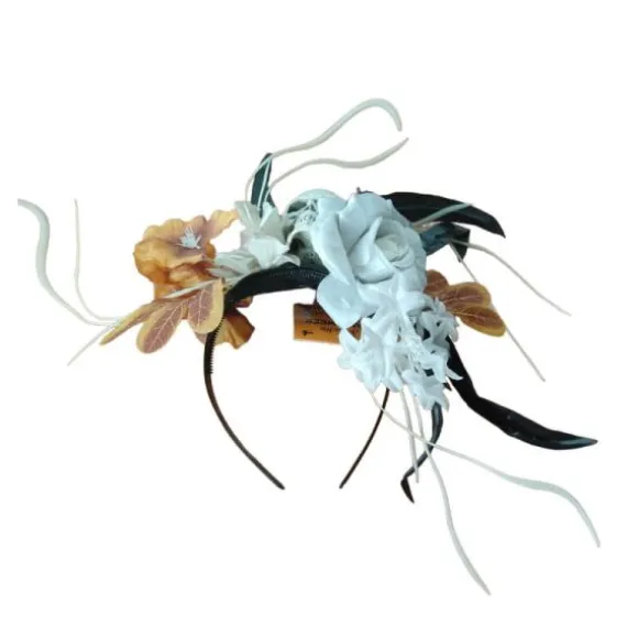 Serre-tête - Crâne, plumes et fleurs