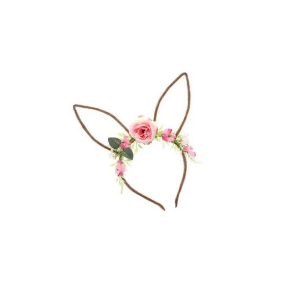 Serre-tête pour Pâques - Oreilles de lapin avec fleurs - Couleur Aléatoire