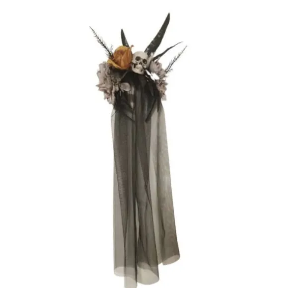 Serre-Tête Voile Noir, Plumes et Crâne