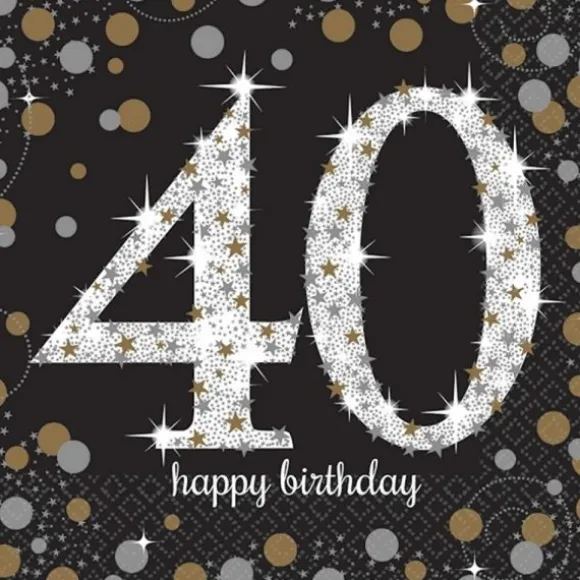 16 Serviettes 40 Ans - Argent / Noir