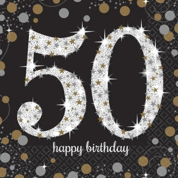 16 Serviettes 50 Ans - Argent / Noir