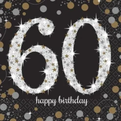 16 Serviettes 60 Ans - Argent / Noir
