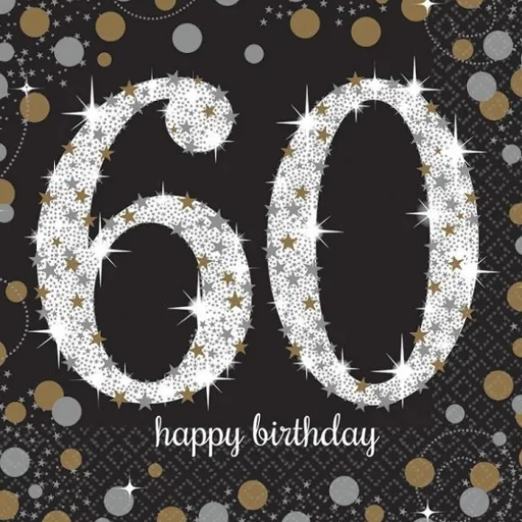 16 Serviettes 60 Ans - Argent / Noir