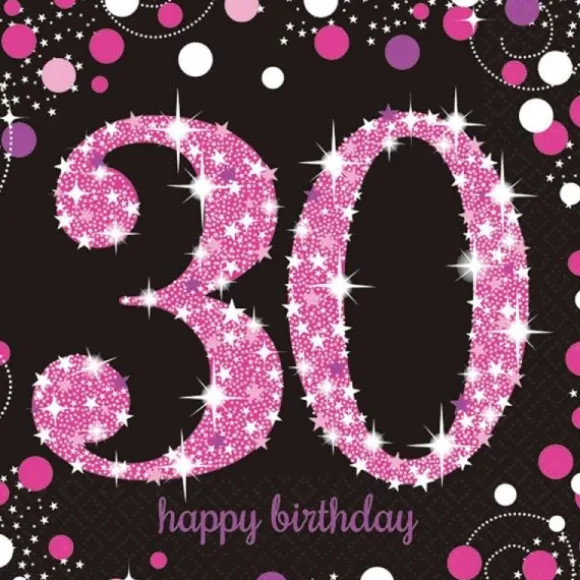 16 Serviettes 30 Ans - Rose / Noir