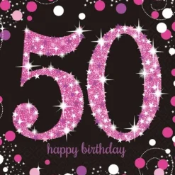 16 Serviettes 50 Ans - Rose / Noir