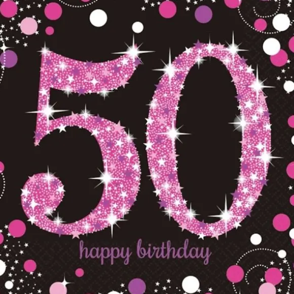 16 Serviettes 50 Ans - Rose / Noir