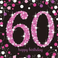 16 Serviettes 60 Ans - Rose / Noir