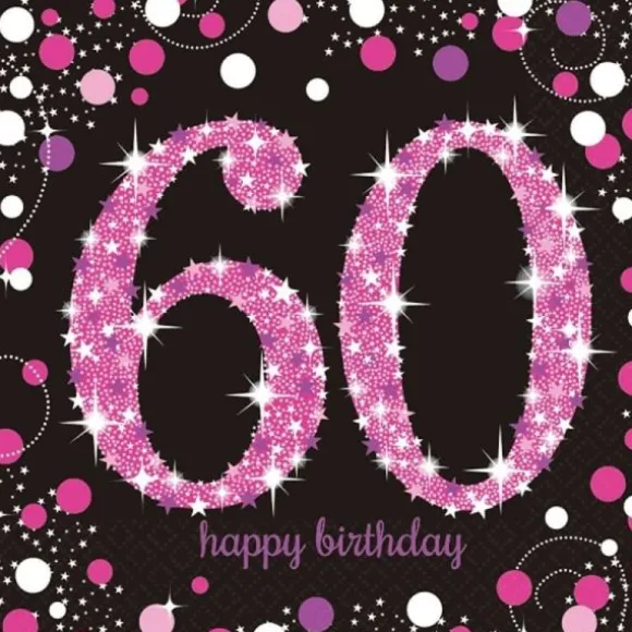 16 Serviettes 60 Ans - Rose / Noir