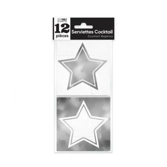 12 serviettes à cocktail argent - Etoiles