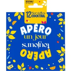 12 serviettes cocktail en papier - 25 x 25 cm - Collection Apéro - Modèle au choix