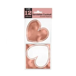 12 serviettes à cocktail rose gold - Cœurs
