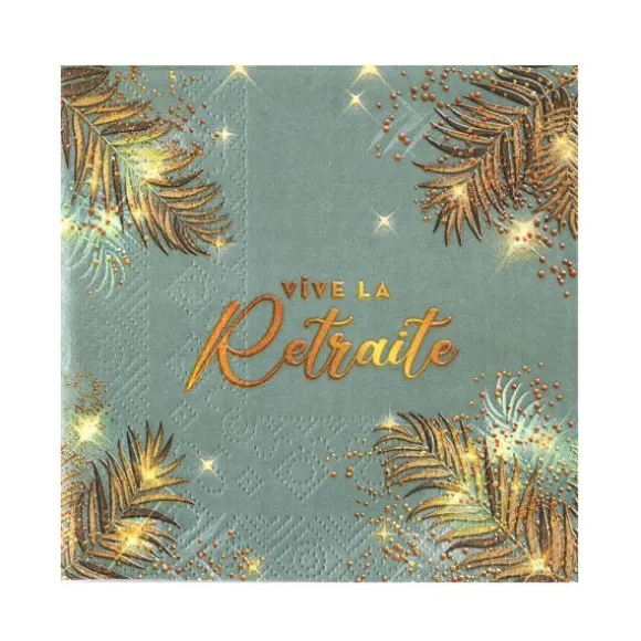 12 serviettes cocktail "Vive la Retraite" en papier - 25 x 25 cm - Collection Retraite Dorée - Couleur au choix