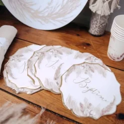 16 Serviettes - Collection Pampas, Fleurs de Coton et Or