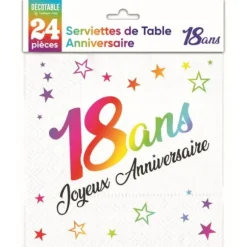 24 Serviettes de Table Métallisées Multicolore - Âge au choix
