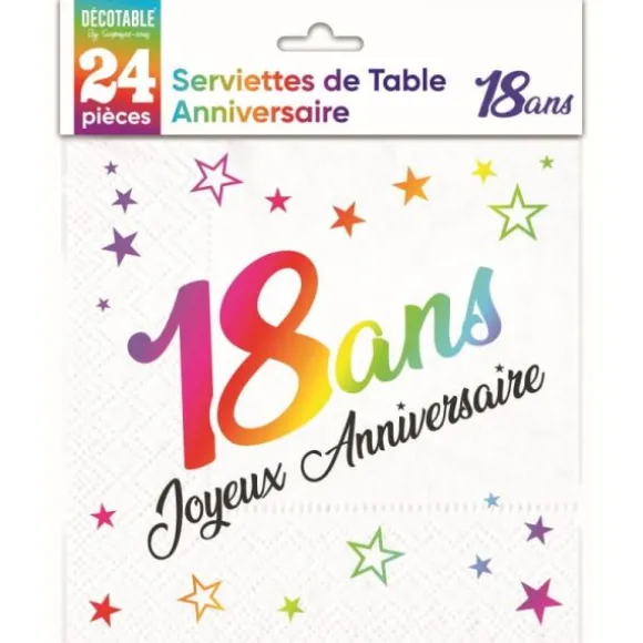24 Serviettes de Table Métallisées Multicolore - Âge au choix