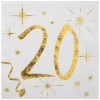 20 Serviettes en Papier Anniversaire - Blanc et Or - 20 ans