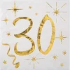 20 Serviettes en Papier Anniversaire - Blanc et Or - 30 ans