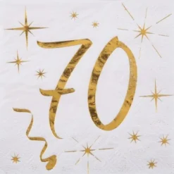 20 Serviettes en Papier Anniversaire - Blanc et Or - 70 ans