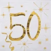 20 Serviettes en Papier Anniversaire - Blanc et Or - 50 ans