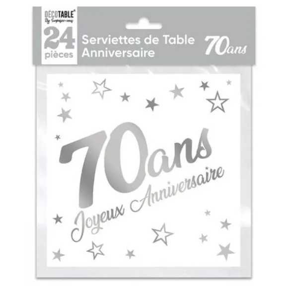 24 Serviettes en papier - Argent Métallisé - Age au Choix