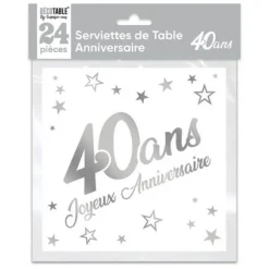 24 Serviettes en papier - Argent Métallisé - Age au Choix