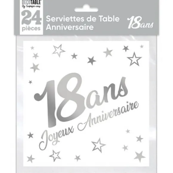 24 Serviettes en papier - Argent Métallisé - Age au Choix